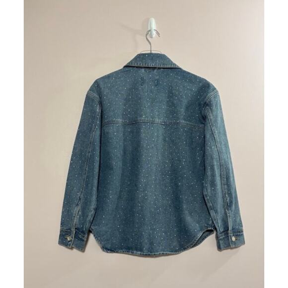 House of Harlow Crystal Studded Denim Button Down Top In Blue Size XS - Picture 3 of 7